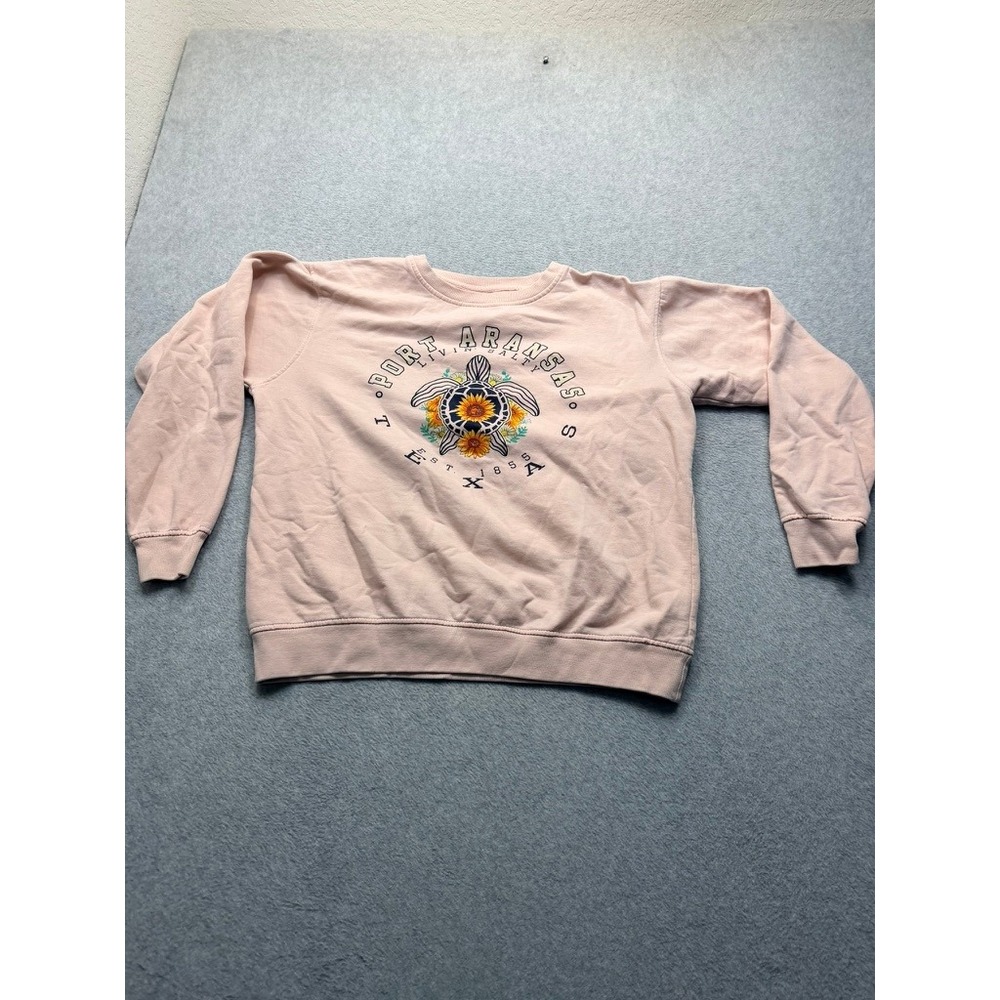 Port Aransas Texas Sea Turtle Sunflower Sweatshirt Peach Pink Crewneck L